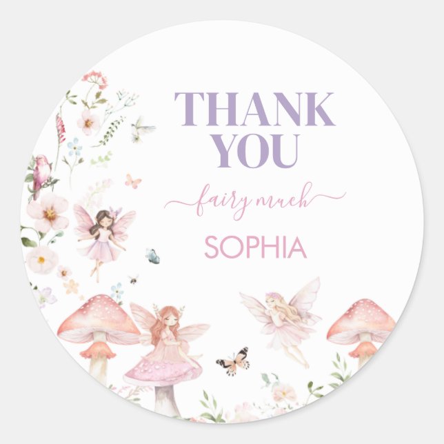 Floral Wildflower Fairy First Birthday Party Classic Round Sticker (Front)