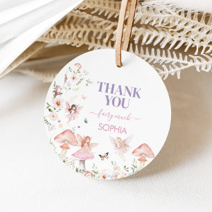 Floral Wildflower Fairy First Birthday Party Round Favour Tags