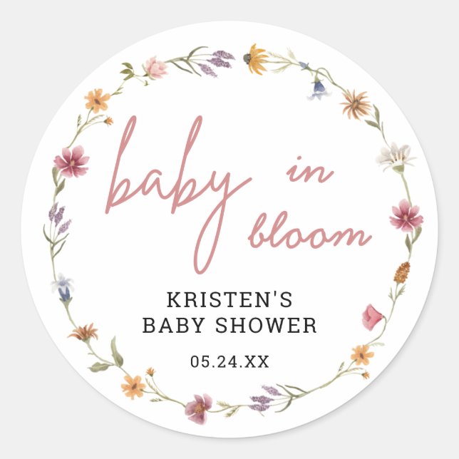 Floral Wildflower Girl Baby Shower Baby In Bloom Classic Round Sticker (Front)