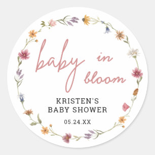 Floral Wildflower Girl Baby Shower Baby In Bloom Classic Round Sticker
