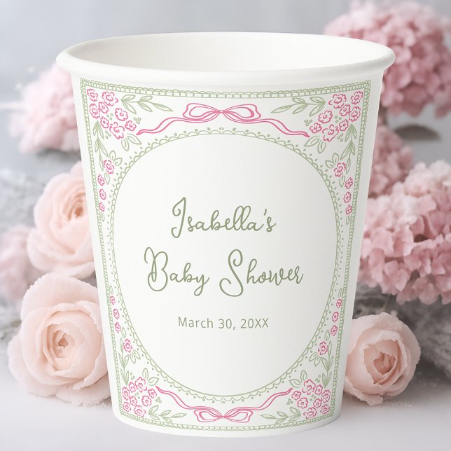 Floral Wildflower Girl Baby Shower Paper Cups (Creator Uploaded)