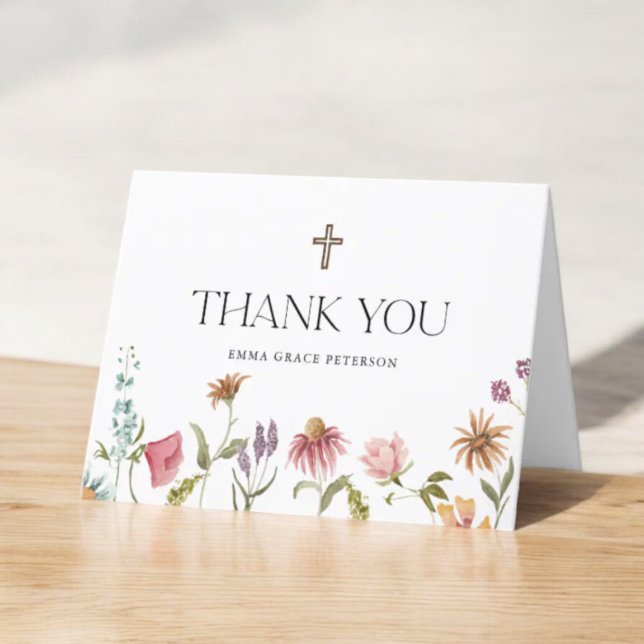 Floral Wildflower Girl Baptism Thank You Card (Creator Uploaded)