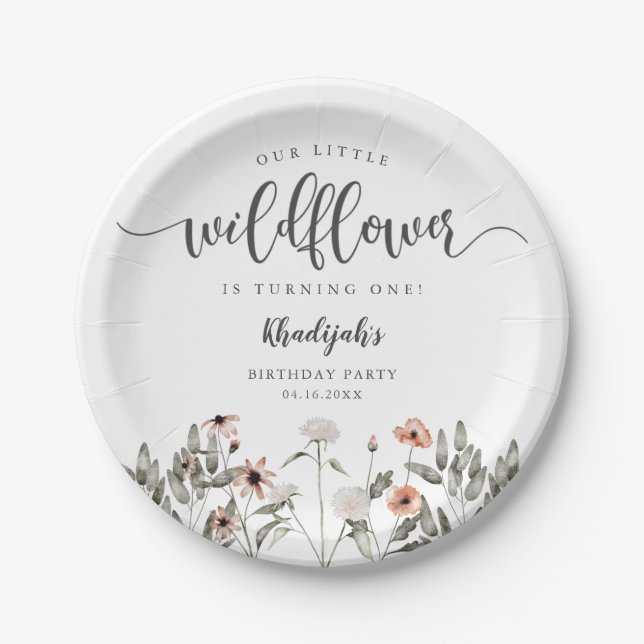 Floral Wildflower Girl Birthday Party  Paper Plate (Front)
