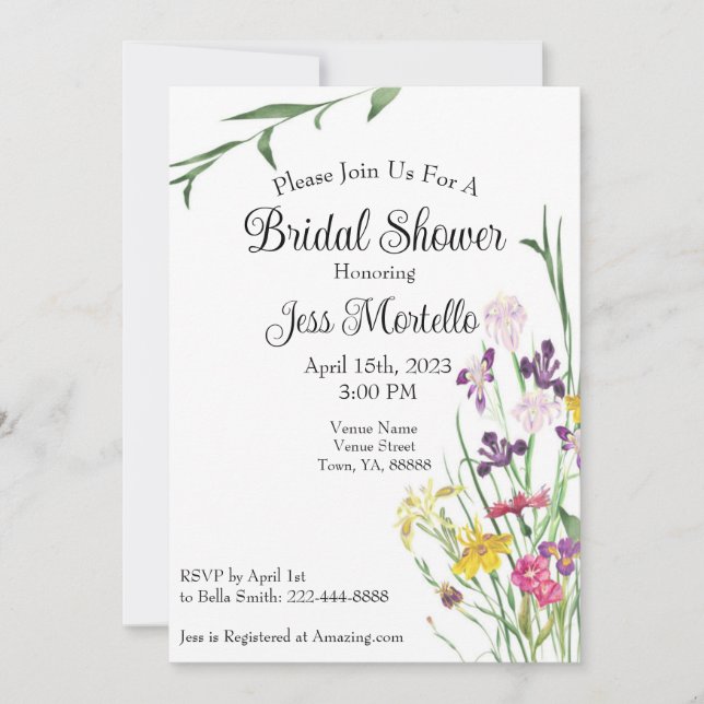 Floral Wildflower Iris Bridal Shower Invitation (Front)