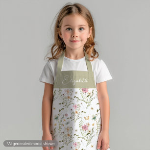 Floral Wildflower Kids Girly Personalised Apron