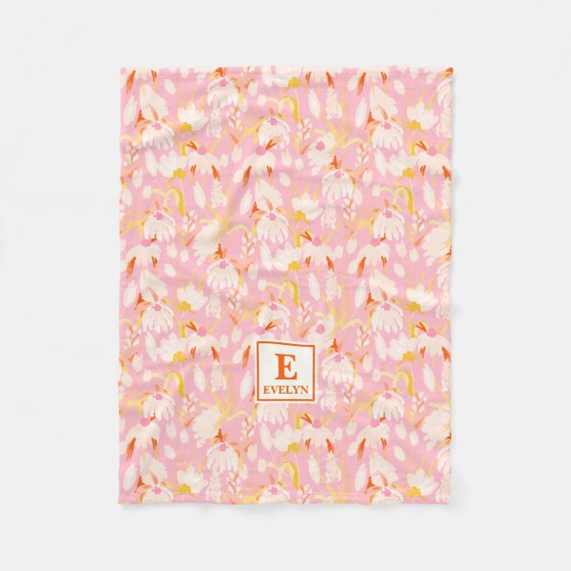 Floral Wildflower Monogram Fleece Blanket (Front)