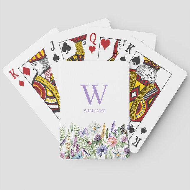 Floral Wildflower Monogram Name  Playing Cards (Back)
