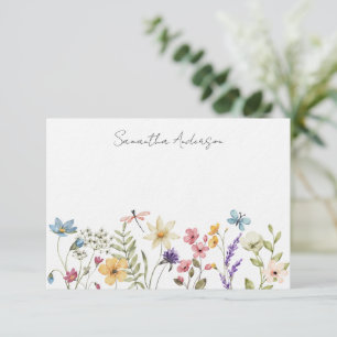 Floral Wildflower Personalised Flat Note Card