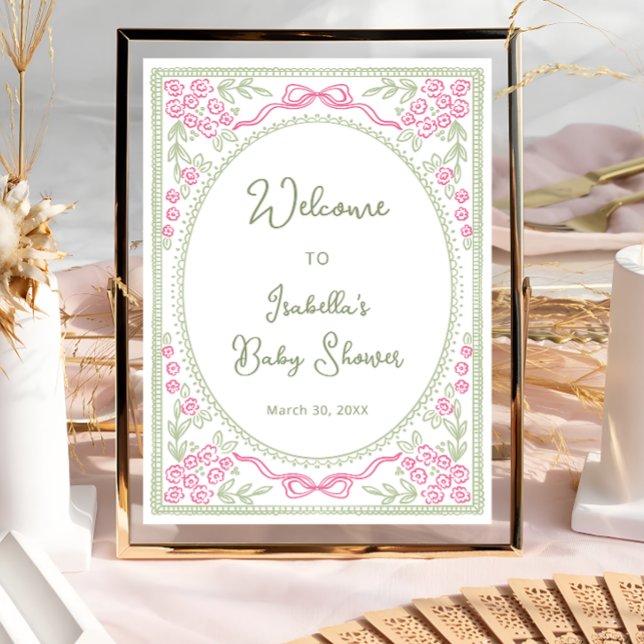 Floral Wildflower Pink Green Baby Shower Welcome  Poster (Creator Uploaded)