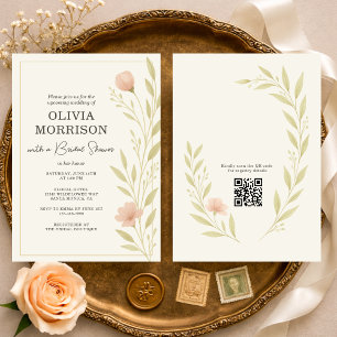 Floral Wildflower QR Code Bridal Shower Invitation