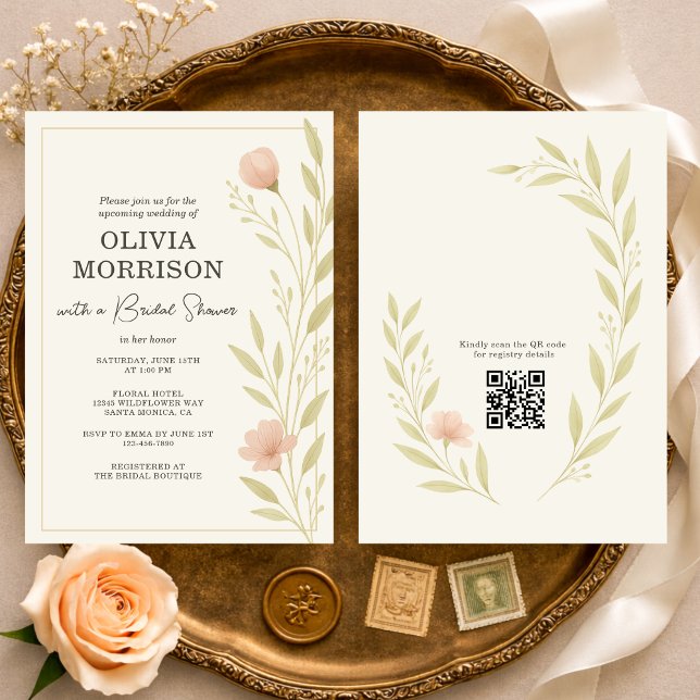 Floral Wildflower QR Code Bridal Shower Invitation (Creator Uploaded)