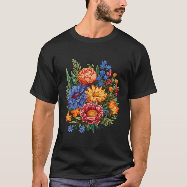 Floral Wildflower Summer Colourful Blooming Blue F T-Shirt (Front)