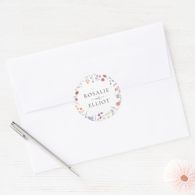Floral Wildflower Wedding Classic Round Sticker (Envelope)