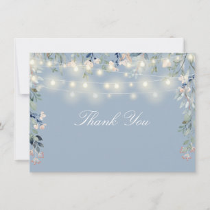 Floral Wildflowers Dusty Blue String Lights Script Thank You Card