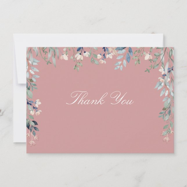 Floral Wildflowers Dusty Rose Pink Script Thank You Card (Front)