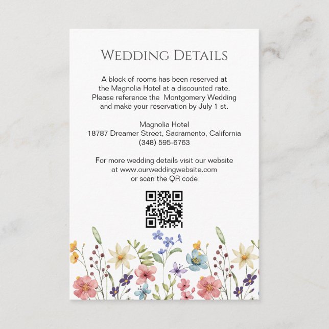 Floral Wildflowers Garden Wedding Details  Enclosure Card (Front)