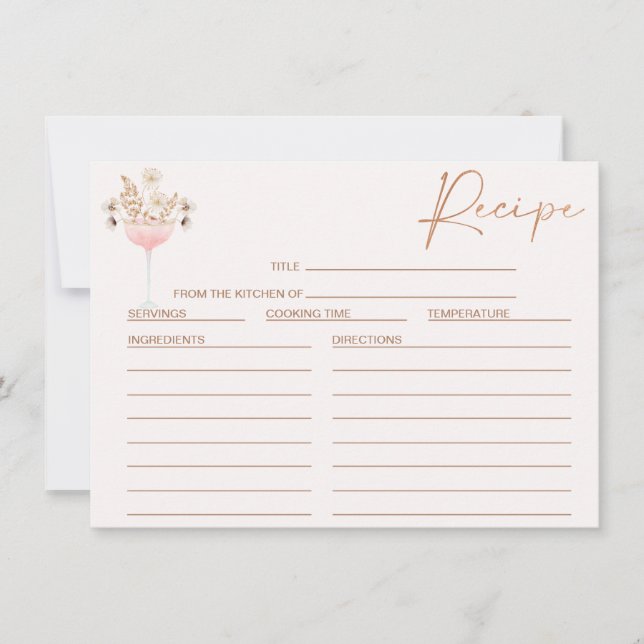 Floral Wildflowers Glass Bridal Shower Recipe Card (Front)