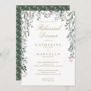 Floral Wildflowers Gold Rehearsal Dinner Invitation