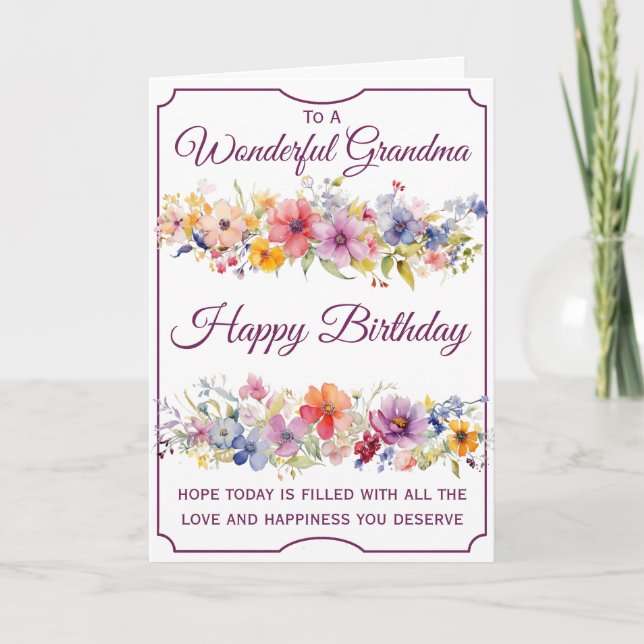 Floral Wildflowers Grandma Birthday Card (Front)