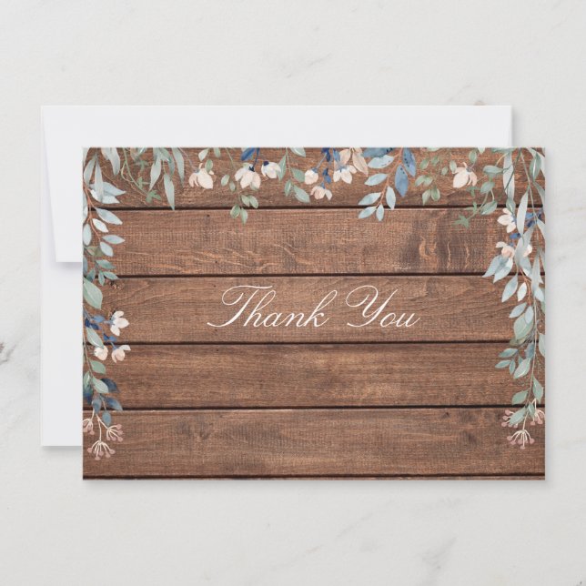 Floral Wildflowers Rustic Wood Thank You Card (Front)