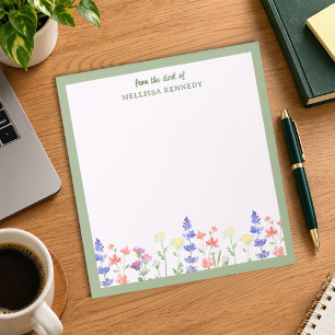 Floral Wildflowers Sage Border From The Desk Of Notepad