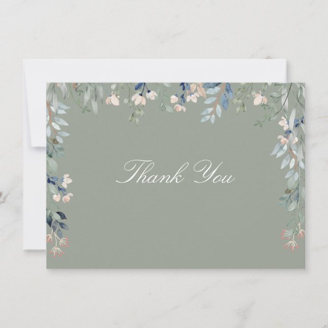 Floral Wildflowers Sage Green Script Thank You Card (Front)