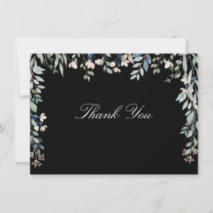 Floral Wildflowers Script Black And White Thank You Card