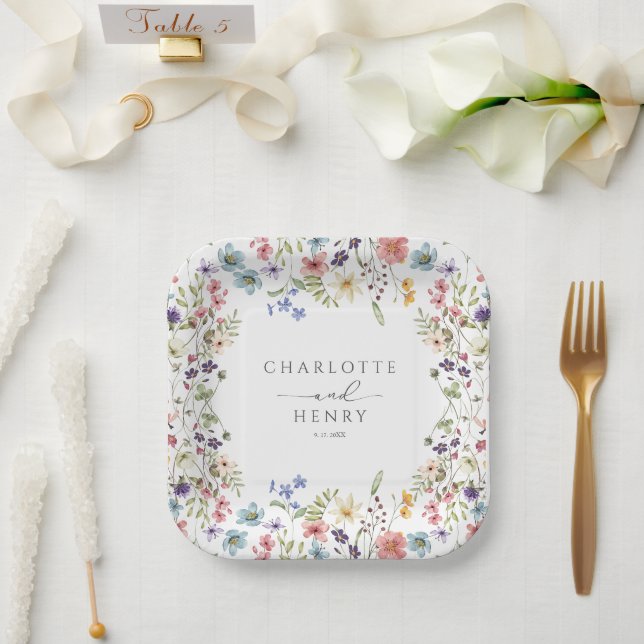 Floral Wildflowers Simple Wedding Paper Plate (Wedding)