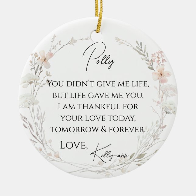Floral Wildflowers Stepmother Of The Bride Gift Ceramic Tree Decoration (Front)