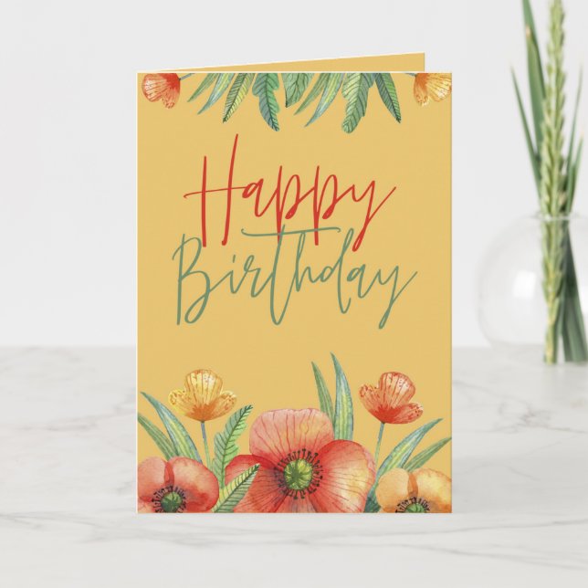 Floral Wildflowers Watercolor Birthday Card (Front)