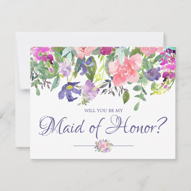 Floral Will You be My Maid of Honour Card (Front)