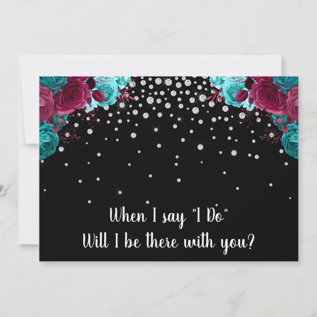 Floral "Will You Be My Maid of Honour" Rhinestone Invitation (Front)