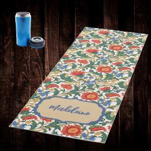 Floral Willam Morris Style Blue Red Gold Vintage Yoga Mat