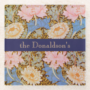 Floral William Morris Design Add a Name Glass Coaster