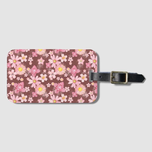 Floral Wind Wine Red Travel Tag (Front Horizontal)
