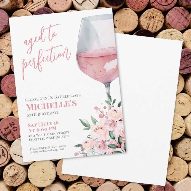 Floral Wine 60th Birthday Party Invitation (Floral Wine 60th Birthday Party Invitation )