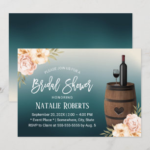 Floral Wine Barrel Teal Ombre Bridal Shower Invitation