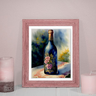Floral Wine Bottle Still Life Digital Art Poster