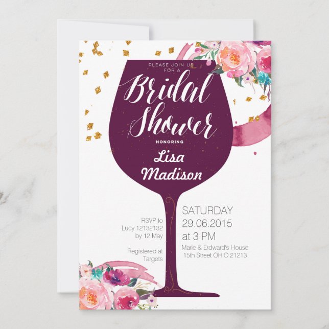 Floral Wine Bridal Shower Invitation (Front)