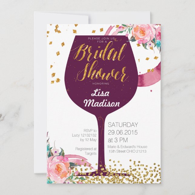 Floral Wine Bridal Shower Invitation card (Front)