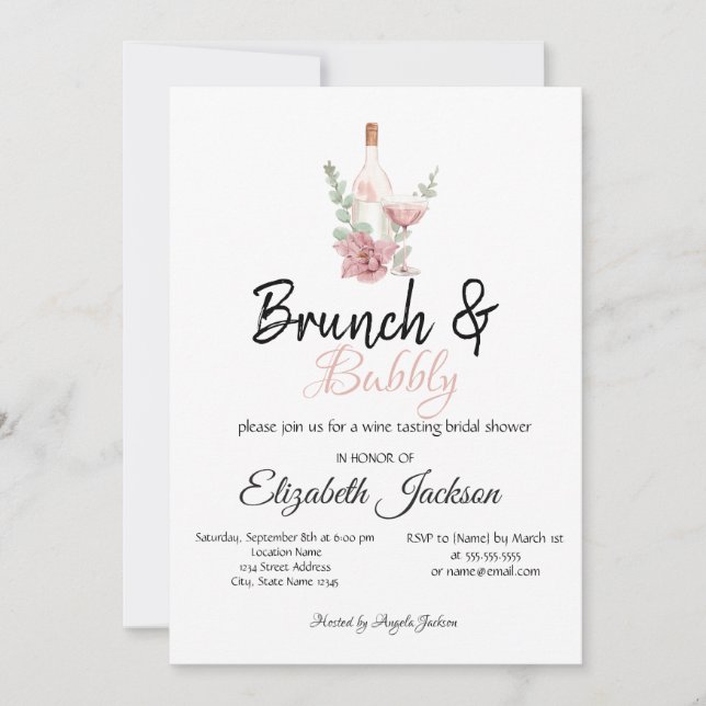  Floral Wine Brunch & Bubbly Bridal Shower  Invitation (Front)