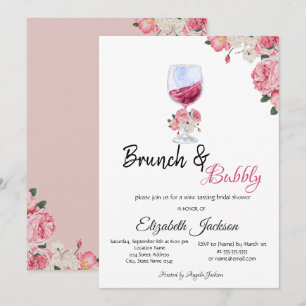 Floral Wine GlasS Brunch & Bubbly Bridal Shower Invitation