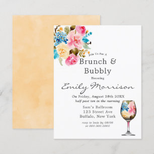 Floral Wine Glass Brunch & Bubbly Invitation