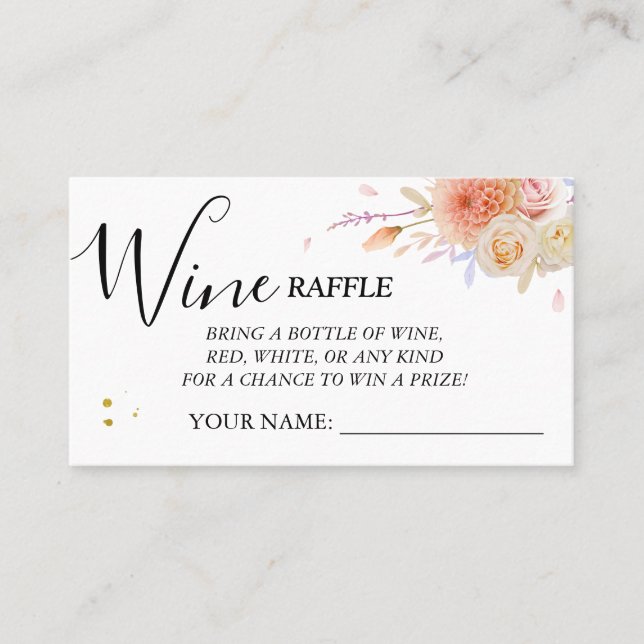 Floral Wine raffle ticket Bridal Shower card (Front)