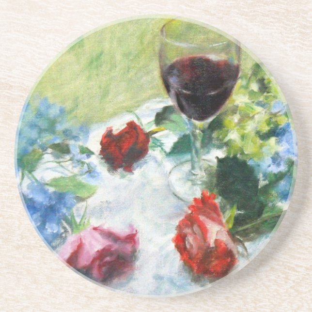 Floral Wine Sandstone Coaster (Front)