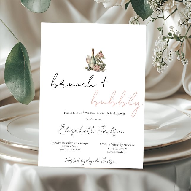Floral Wine Set Glitter  Bridal Shower  Invitation (Creator Uploaded)