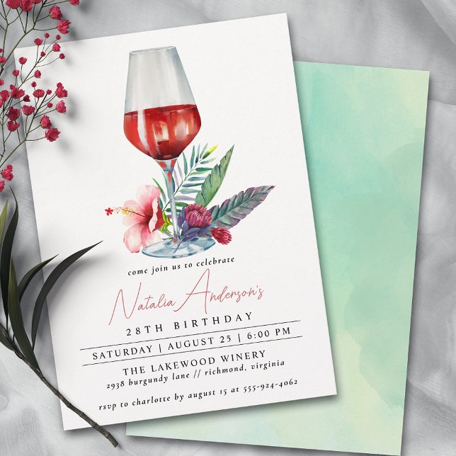 Floral Wine Watercolor | Any Age Women's Birthday Invitation (Creator Uploaded)