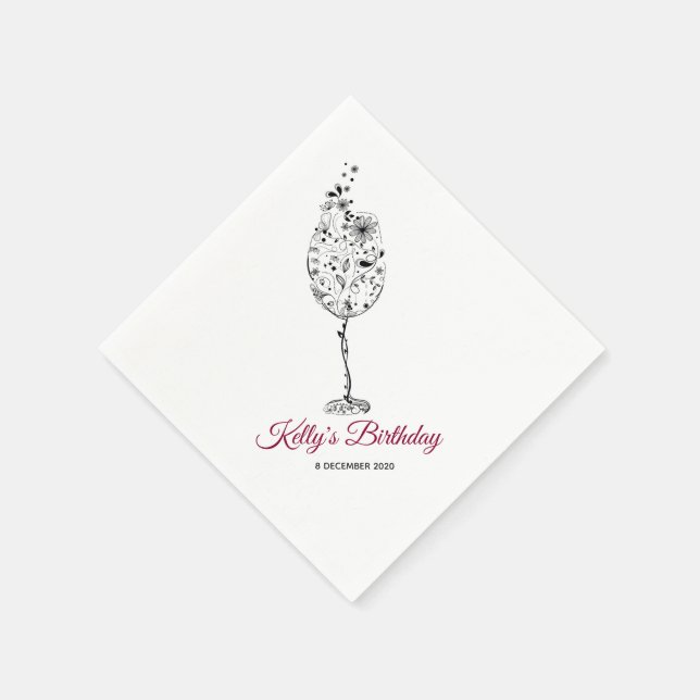 floral, wine, whimsical, Cocktail Paper Napkins (Corner)