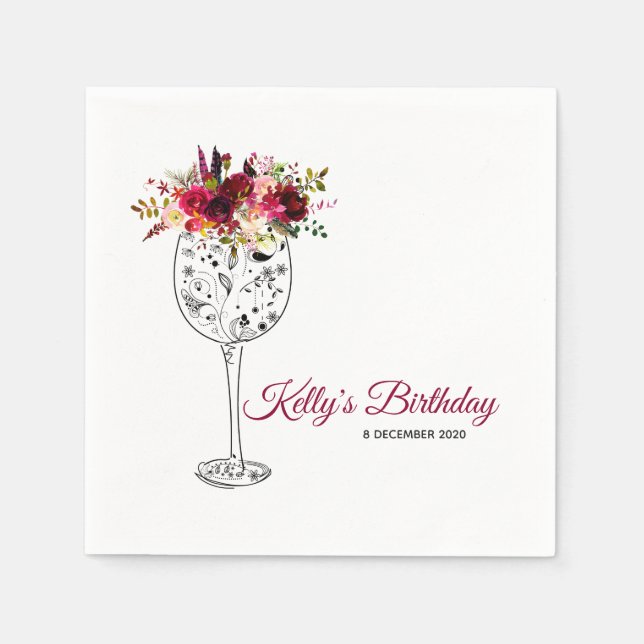 floral, wine, whimsical, Cocktail Paper Napkins (Front)