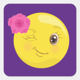 Floral Wink Girly Emoji Square Sticker